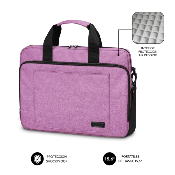 Sacoche pour ordinateur portable Subblim jusqu'à 15,6 pouces - Protection rembourrée d'air - Polyester Oxford résistant - Hydrofuge - Rose