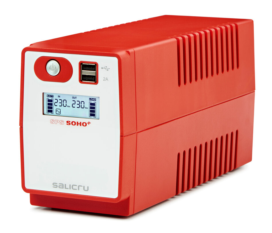Salicru SPS 650 SOHO+ IEC Alimentation sans interruption - UPS/UPS - 650 VA - Line-interactive - Double chargeur USB - Type prise IEC - Couleur rouge