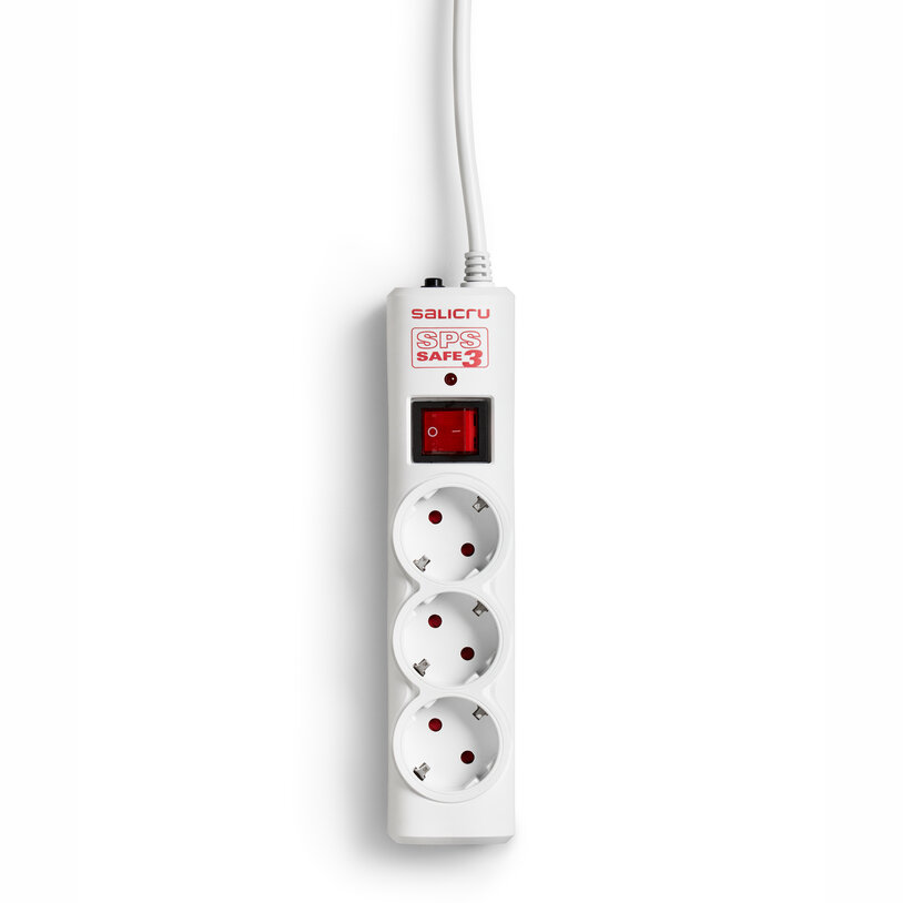 Salicru SPS SAFE Multiprise 3 Protecteurs Électriques Actifs Dernière Génération - 3 Prises Schuko - Couleur Blanc