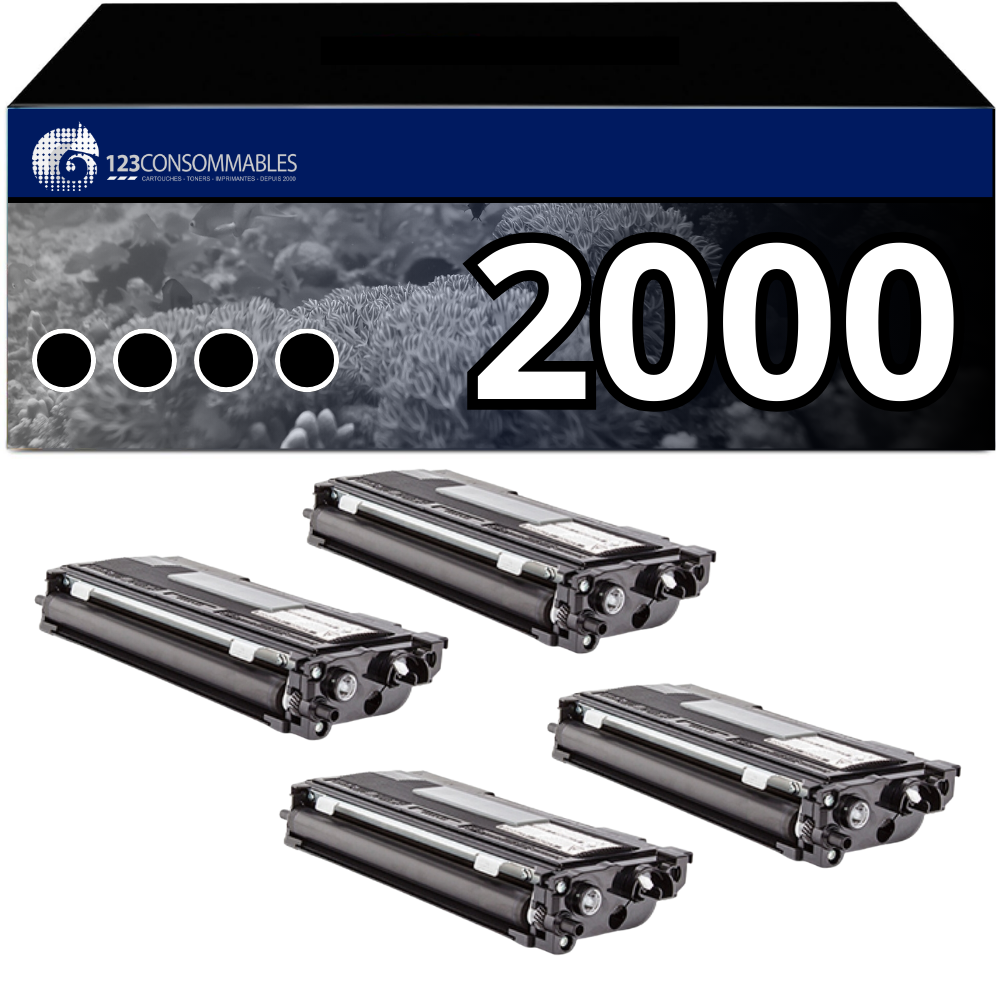 Pack de 4 toners compatible BROTHER TN-2000 noir