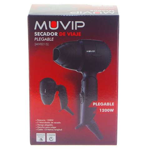 Sèche-cheveux de voyage Muvip 1200W - Pliable - Moteur DC - 2 Vitesses - Crochet de suspension