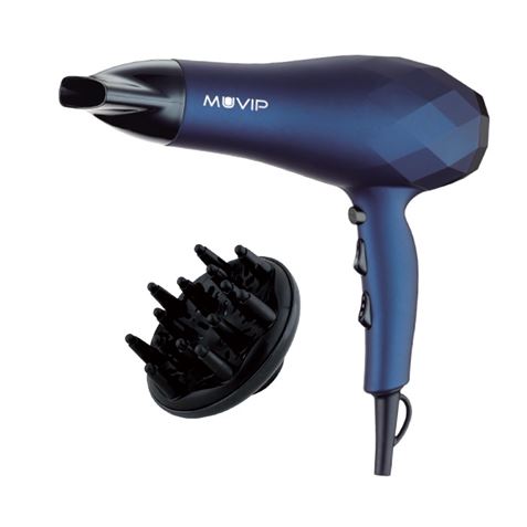 Sèche-Cheveux Muvip 2200W - 2 Vitesses - 3 Températures de Séchage - Grand Diffuseur d'Air - Coloris Bleu