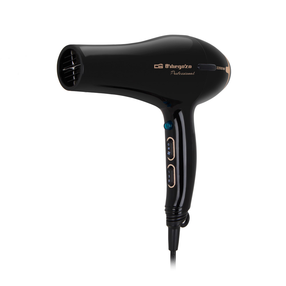Sèche-cheveux professionnel Orbegozo SE 2206 - Moteur AC puissant - 3 niveaux de température - Design ergonomique et élégant - Bouton poussoir air froid - Concentrateurs d'air et diffuseur