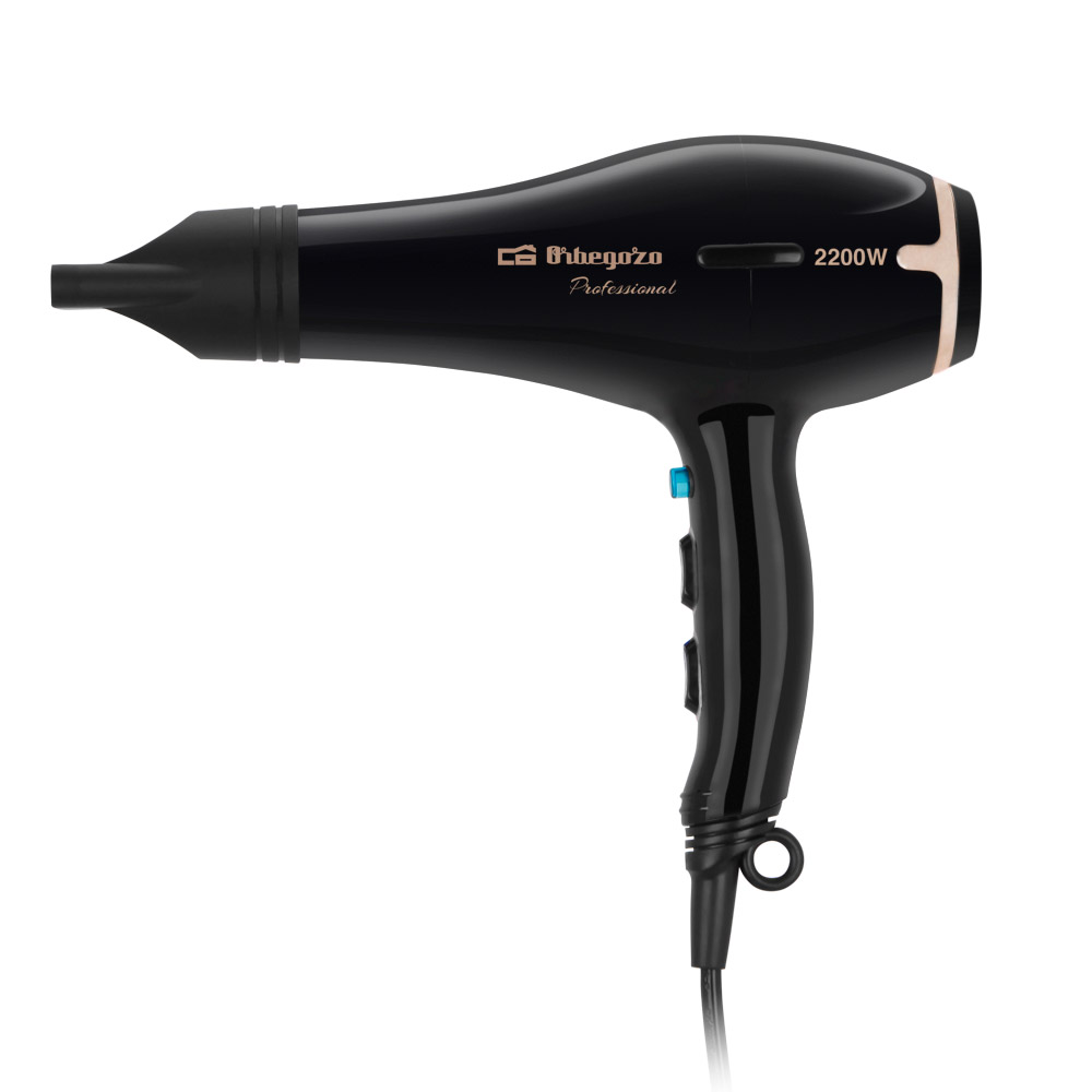 Sèche-cheveux professionnel Orbegozo SE 2206 - Moteur AC puissant - 3 niveaux de température - Design ergonomique et élégant - Bouton poussoir air froid - Concentrateurs d'air et diffuseur