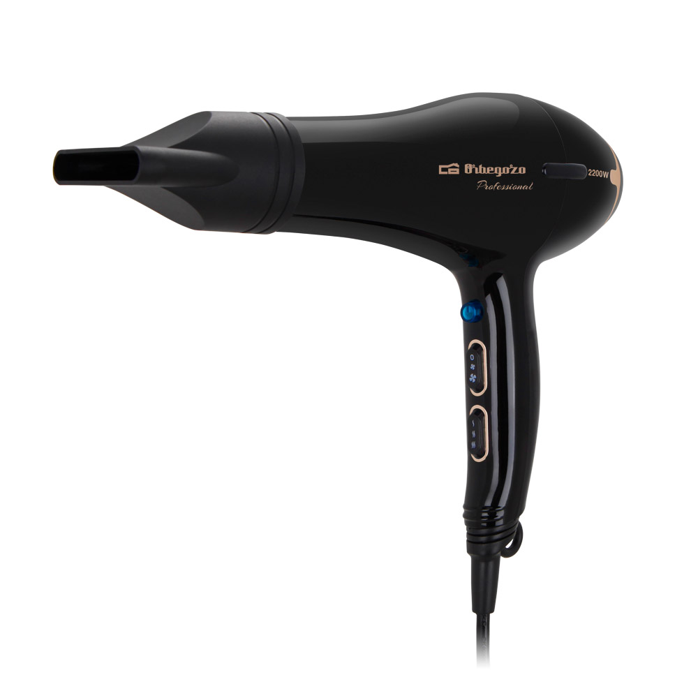 Sèche-cheveux professionnel Orbegozo SE 2206 - Moteur AC puissant - 3 niveaux de température - Design ergonomique et élégant - Bouton poussoir air froid - Concentrateurs d'air et diffuseur