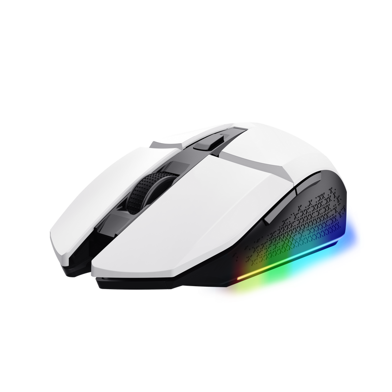 Souris de jeu sans fil rechargeable Trust - Vitesse réglable de 800 à 4800 DPI - jusqu'à 80 heures de lecture - 4 options d'éclairage LED - 6 boutons et sélection DPI