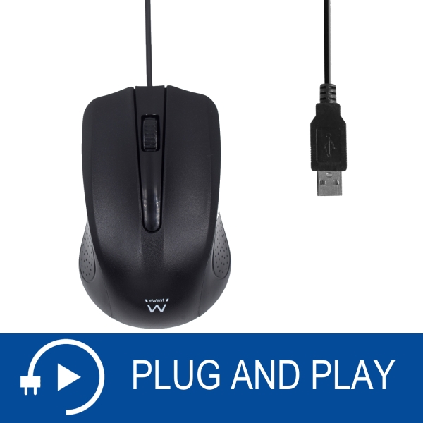 Souris filaire Ewent - 1000 dpi - Longueur du câble 1,20 m - Noir