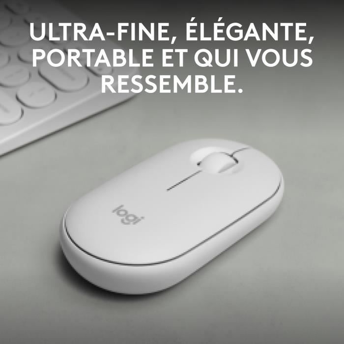 Souris Logitech Pebble Mouse 2 M350s souris fine sans fil Bluetooth, portable, légere - Blanche