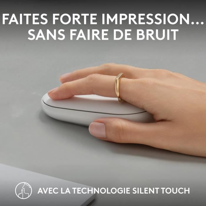 Souris Logitech Pebble Mouse 2 M350s souris fine sans fil Bluetooth, portable, légere - Blanche