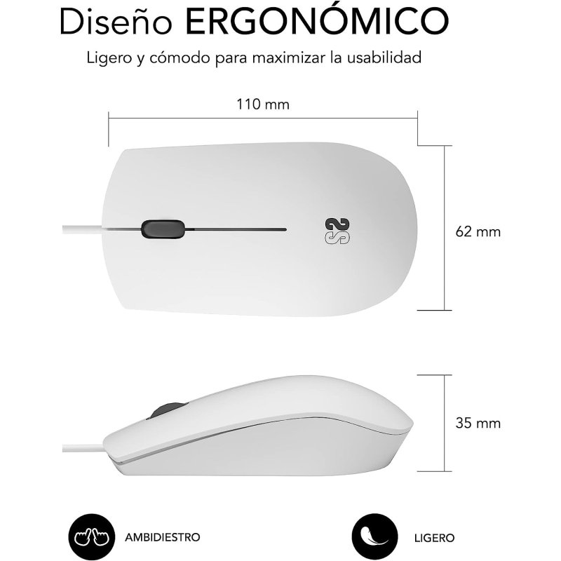 Souris Optique Subblim Business - Tout terrain - Clic silencieux - Ergonomique - Liberté filaire - Simplicité et minimalisme - Coloris Blanc