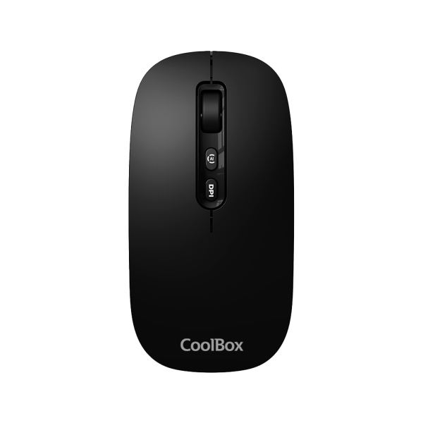 Souris sans fil Coolbox W02 - Bluetooth et RF 2,4 GHz - Ultra légère - Bouton d'accès copilote - Rechargeable par USB-C - DPI réglable - Capteur optique - Noir