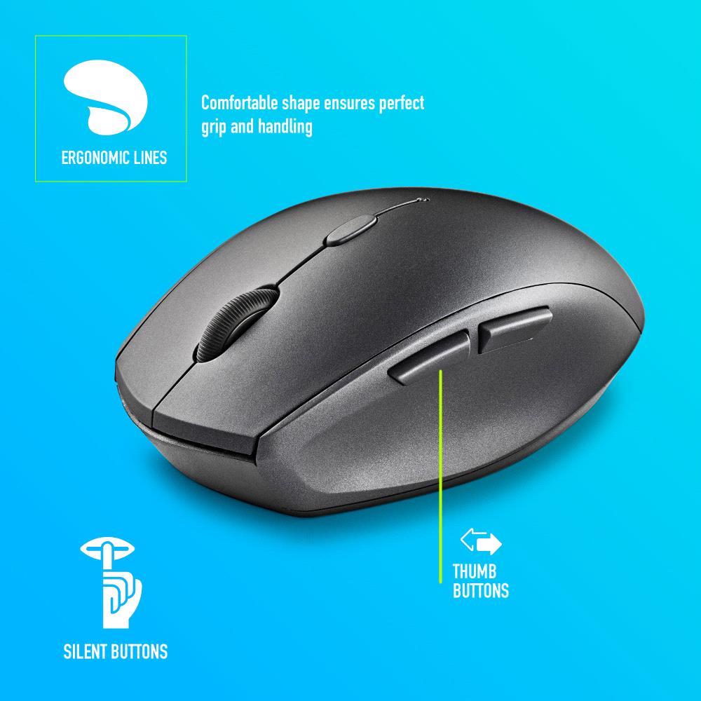 Souris sans fil ergonomique NGS - 5 boutons - Touches silencieuses - Molette de défilement - Connexion 2,4 Ghz - DPI réglable - Couleur Noir