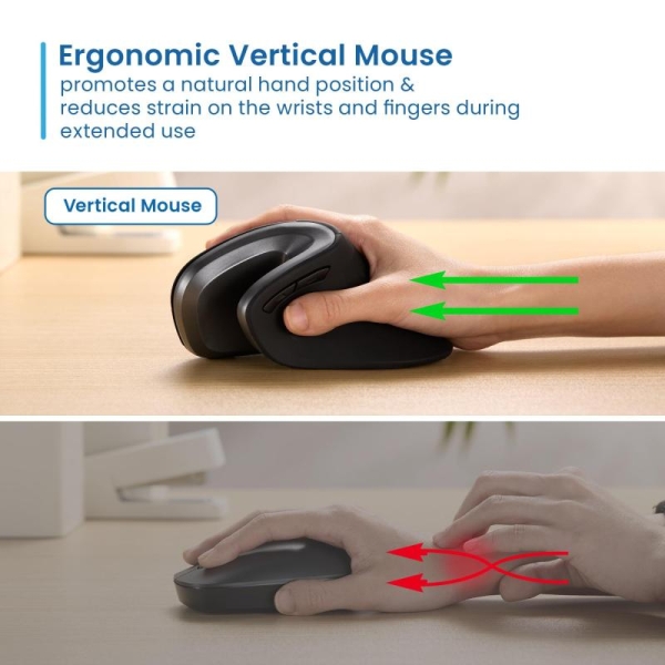 Souris sans fil Ewent - Ergonomique - Prise verticale - 1000 dpi - USB-A 2,4 GHz - 3 boutons - Couleur noir/gris