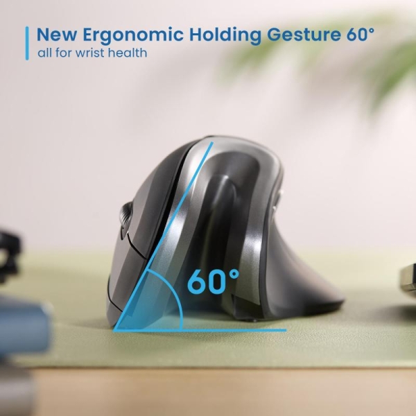 Souris sans fil Ewent - Ergonomique - Prise verticale - 1000 dpi - USB-A 2,4 GHz - 3 boutons - Couleur noir/gris