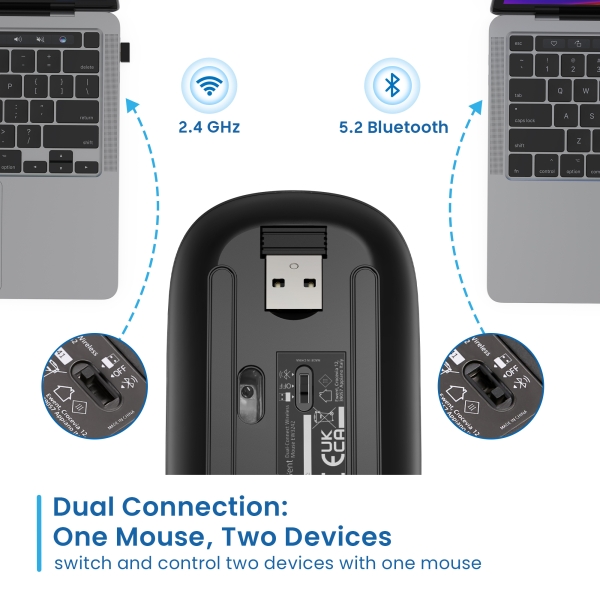 Souris sans fil Ewent - Récepteur USB-A 2,4 GHz - Bluetooth 5.1 - Rechargeable - Lumières RVB - 4 boutons - Batterie lithium 500 mAh - Noir