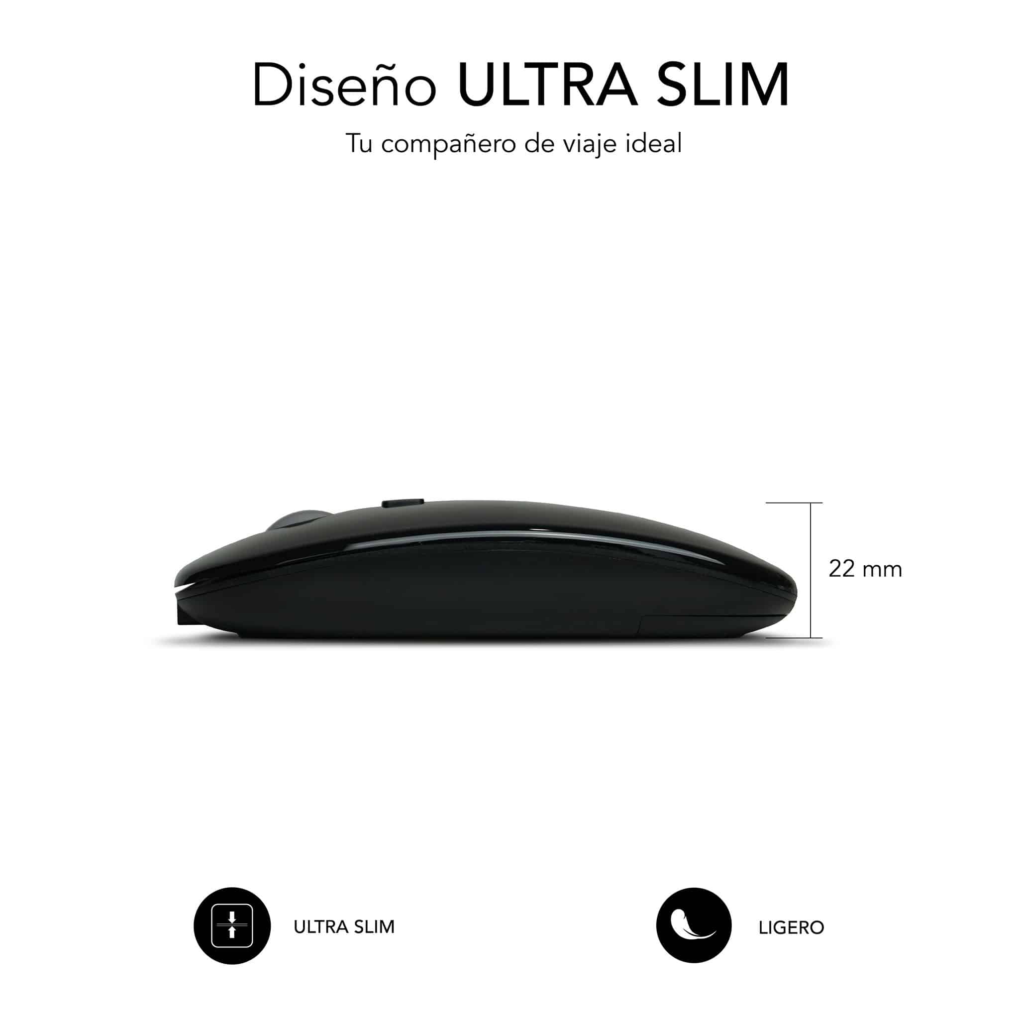 Souris Subblim Dual Flat - Double connectivité - Technologie Silent Click - Batterie longue durée - Design élégant - Couleur noire