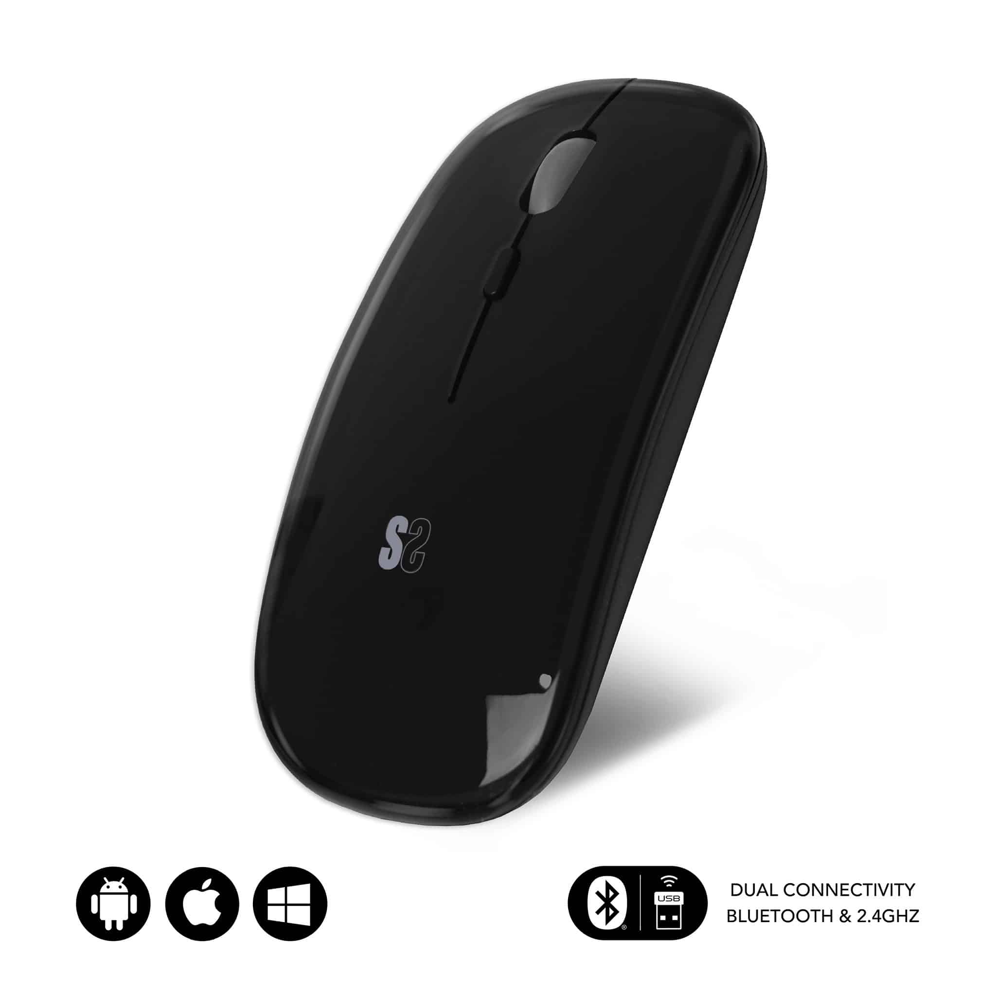 Souris Subblim Dual Flat - Double connectivité - Technologie Silent Click - Batterie longue durée - Design élégant - Couleur noire