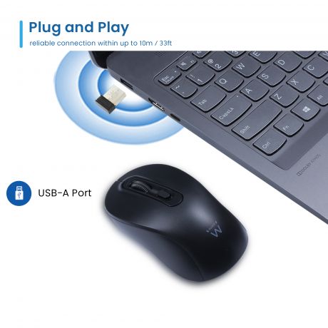 Souris USB sans fil Ewent EW3218 1600 dpi - 4 boutons - Ambidextre - Noir