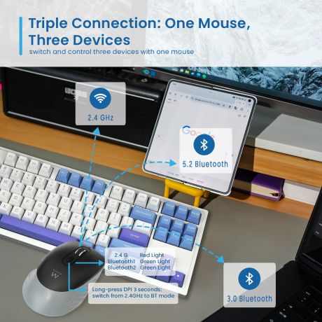Souris USB sans fil Ewent EW3243 3200 dpi - 6 boutons - 2,4 GHz et Bluetooth - Pour droitiers - Noir/Gris