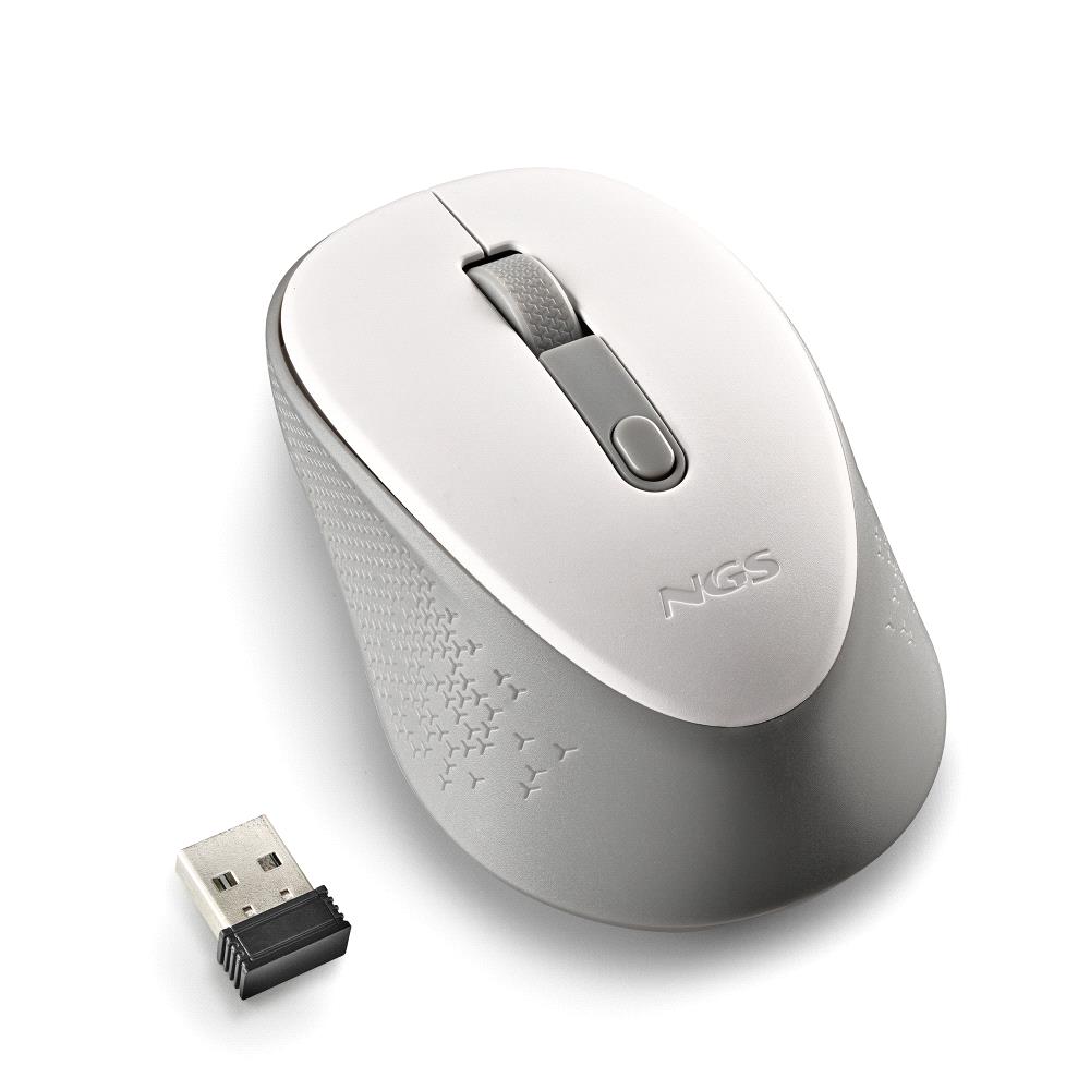 Souris USB sans fil NGS Dew White 1600dpi - 3 boutons - Utilisation droitier - Couleur Blanc/Gris