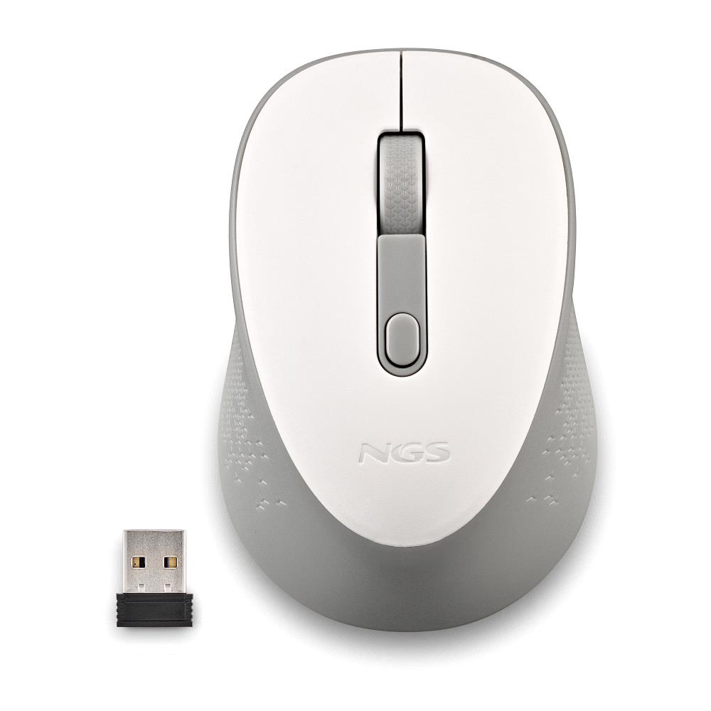 Souris USB sans fil NGS Dew White 1600dpi - 3 boutons - Utilisation droitier - Couleur Blanc/Gris