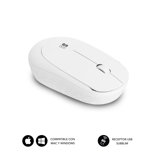 Sous-main Subblim Harmony, 800 x 300 x 2 mm, bords renforcés, base antidérapante + souris sans fil 1200 dpi, 3 boutons – Lilas et blanc