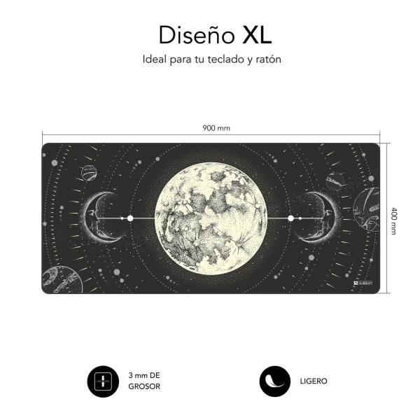 Sous-main Subblim Lunar - 900 x 400 x 3 mm - Tapis de souris et clavier - Résistant à l'eau - Base antidérapante - Design élégant