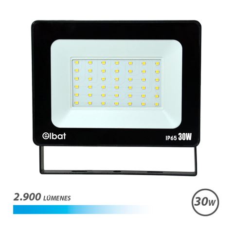 Spot LED Elbat 30W - Puissance : 30W - Lumens : 2900 - 6 500 K Lumière Froide - 30 000 - 50 000 Heures de Vie - Angle 120º - Protection : IP65 pour Utilisation Extérieure - Couleur Noir
