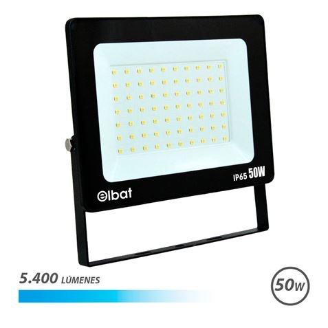 Spot LED Elbat 50W - Puissance : 50W - Lumens : 5400 - 6 500 K Lumière Froide - 30 000 - 50 000 Heures de Vie - Angle 120º - Protection : IP65 pour Utilisation Extérieure - Couleur Noir