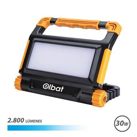 Spot Rechargeable Elbat 30W - Lumière Froide, 6000K - 2800 Lumens - Batterie 3,7V / 8000Mah - Rechargeable avec Câble USB - Câble de Charge Type C Inclus - 3 Modes de Fonctionnement - Couleur Noir