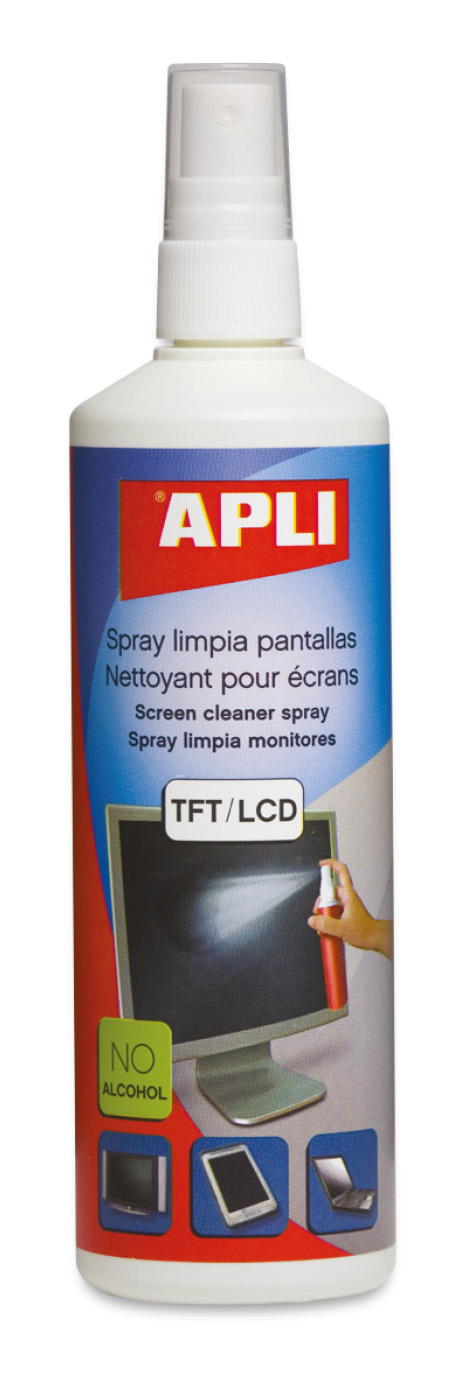 Spray nettoyant pour écran Apli TFT/LCD - Contenu 250 ml - Élimine les taches et la poussière - Maintient les écrans propres et sans bactéries