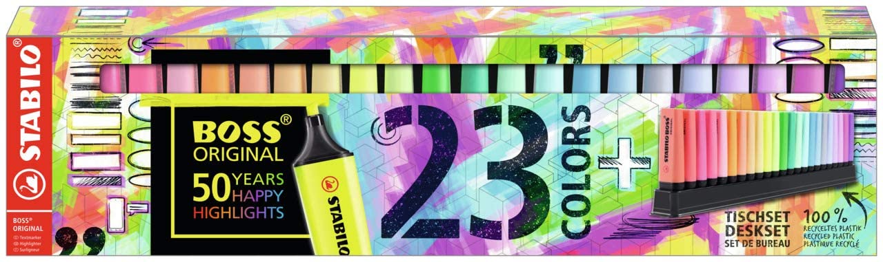 ✓ Stabilo Boss 70 50th Anniversary Pack de 23 marqueurs couleur en stock -  123CONSOMMABLES