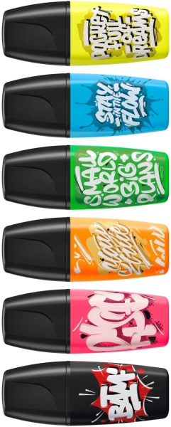 Stabilo Boss Mini by Snooze One Display avec 50 mini marqueurs fluorescents - Trait entre 2 et 5 mm - Encre à base d'eau - Anti-dessèchement - Couleurs assorties
