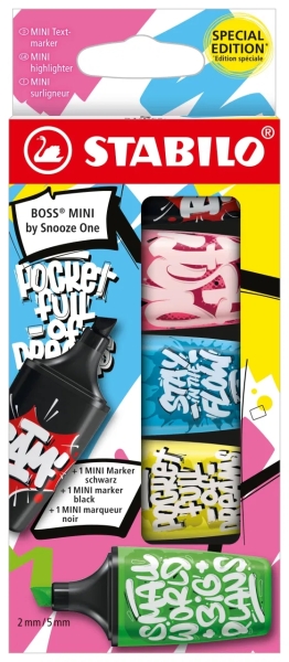 Stabilo Boss Mini par Snooze Lot de 5 mini marqueurs fluorescents - Tailles de trait 2-5 mm - Encre à base d'eau - Anti-dessèchement - Couleurs assorties
