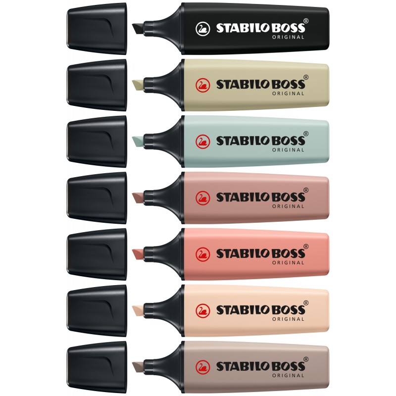Stabilo Boss Naturecolors Présentoir de 30 Feutres - Trait entre 2 et 5 mm - Encre à Base d'Eau - Couleurs Sienne, Beige, Ocre Foncé, Gris Chaud, Vert Boue, Vert Terre et Noir