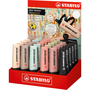 Stabilo Boss Naturecolors Présentoir de 30 Feutres - Trait entre 2 et 5 mm - Encre à Base d'Eau - Couleurs Sienne, Beige, Ocre Foncé, Gris Chaud, Vert Boue, Vert Terre et Noir