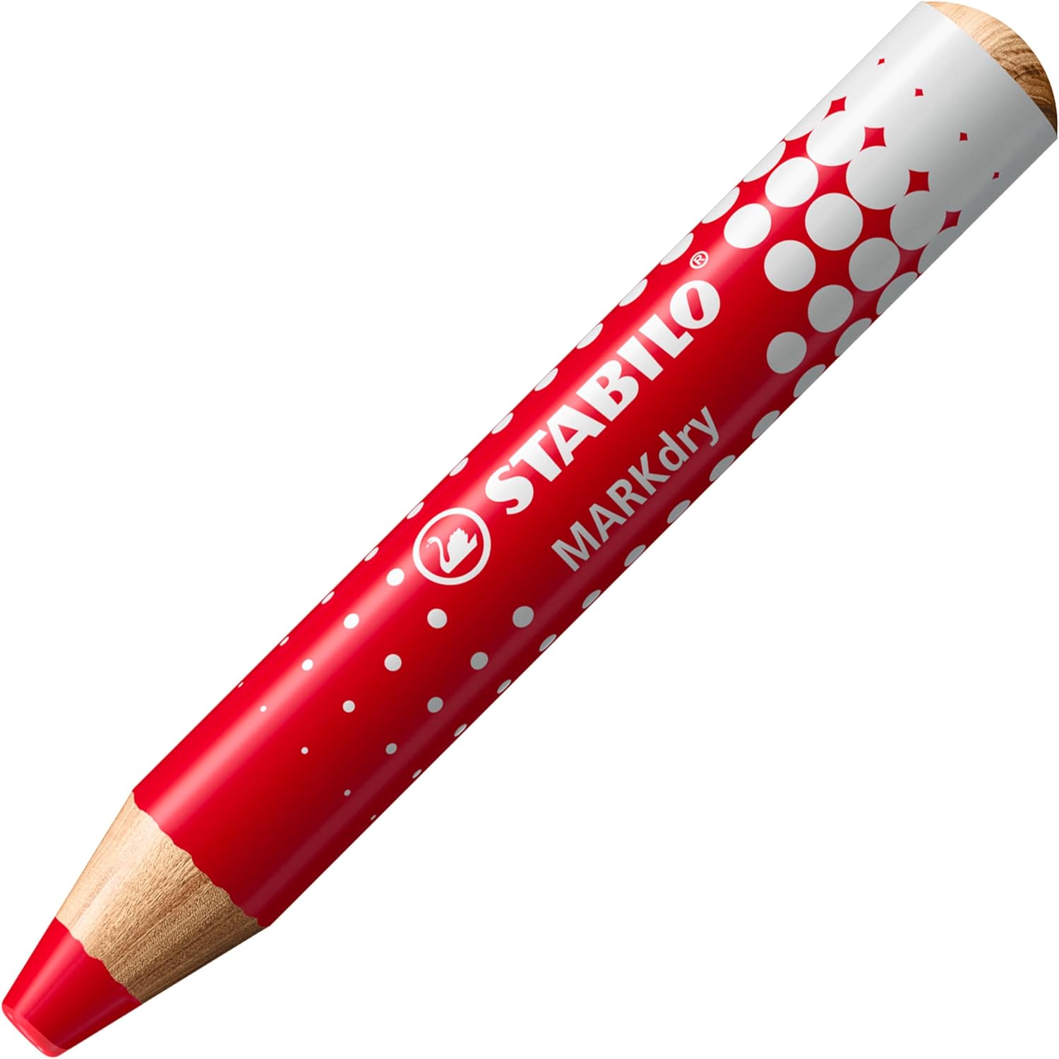 Stabilo MARKdry Pack de 4 Marqueurs Tableau Blanc + Taille-Crayon + Chiffon de Nettoyage - Mine XXL 10 mm - Bois Certifié 100% CFRP - Coloris Bleu, Vert, Rouge et Noir
