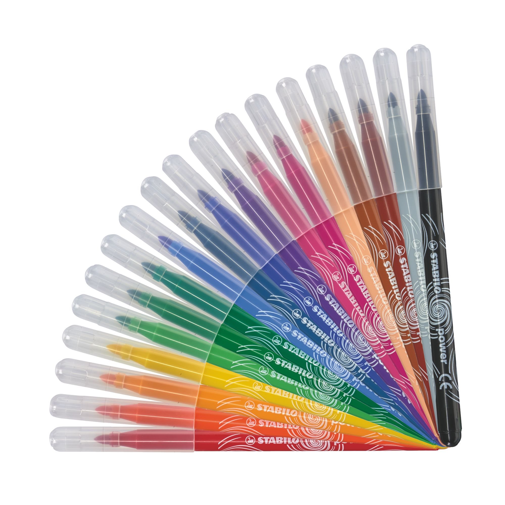 Stabilo Power Pack de 18 stylos de couleur - Pointe moyenne 2 mm - Encre lavable - Capuchon ventilé - Couleurs assorties