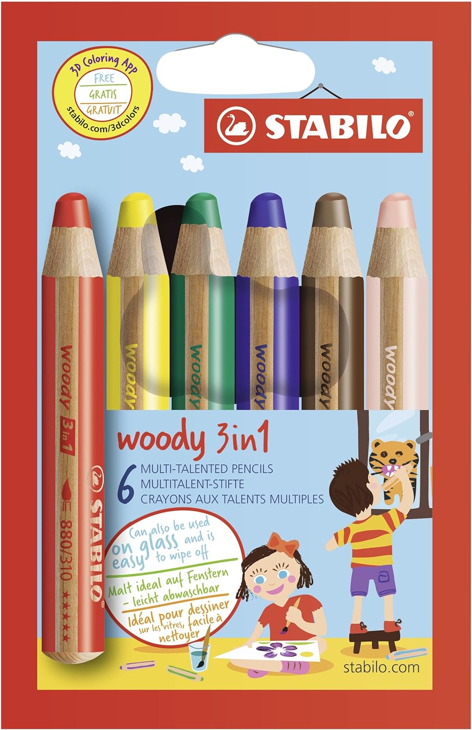  Lot de 6 crayons Stabilo Woody Pastel 3-en-1