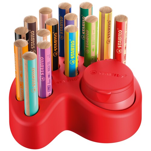 	Lot de 15 crayons de couleur Woody 3-en-1 + Taille-Crayon