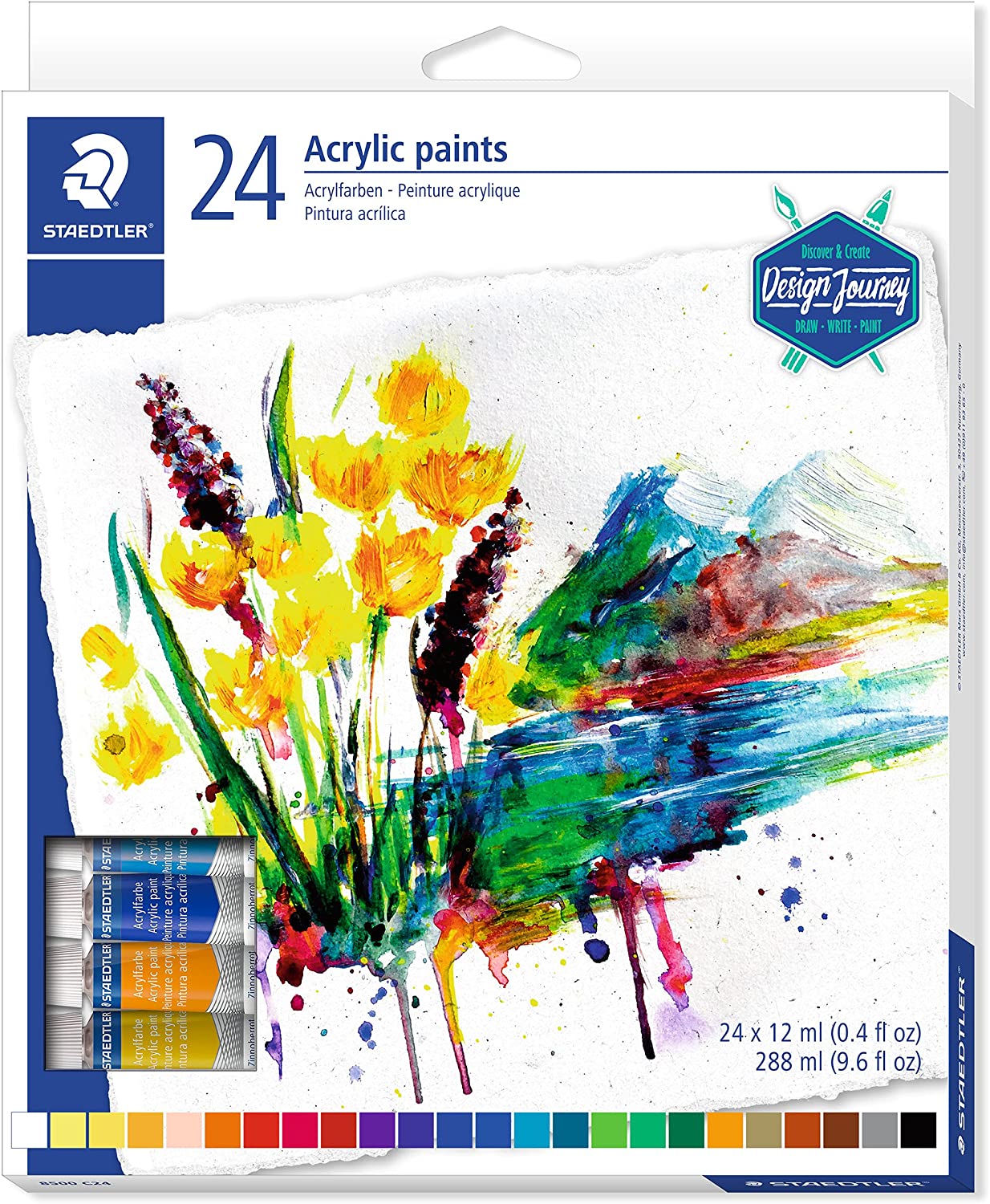 Staedtler 8500 Lot de 24 tubes de peinture acrylique Facile à mélanger Pour une grande