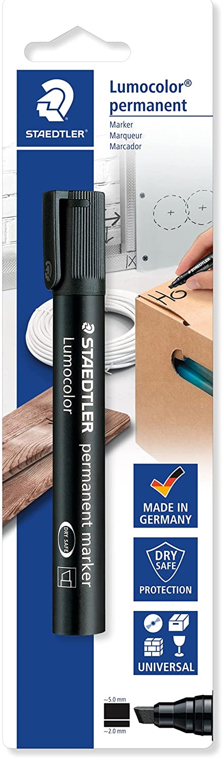 Staedtler Lumocolor 350 Marqueur permanent avec pointe biseautée - Pointe 2-5 mm - Encre anti-séchage - Rechargeable - Couleur noire