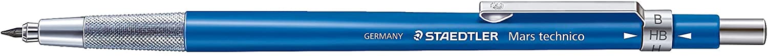Staedtler Mars Technico 780 Pack de 6 Portemines Techniques - Mine 2mm - Zone de Préhension Métallique - Taille-Crayon Intégré dans le Manche