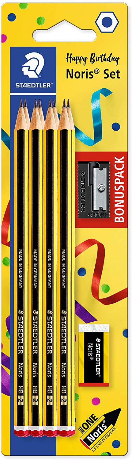 Pack 8 Crayons Graphite Staedtler Noris 120 - Mine HB - Gomme + Taille-Crayon