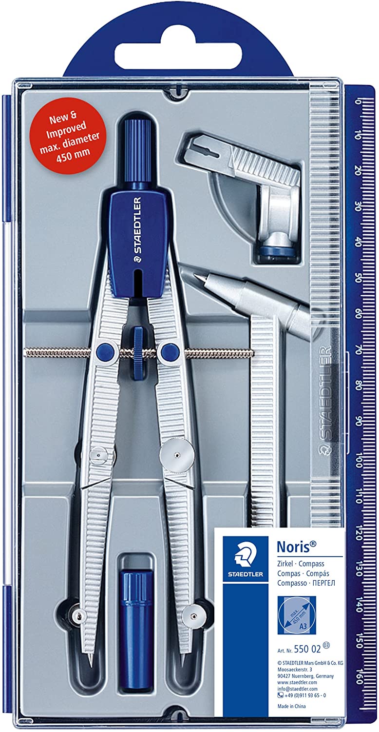 Staedtler Noris 550 02 Compas de précision - Aiguille et mine interchangeables - Mécanisme de réglage rapide