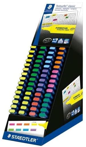 Staedtler Textsurfer Classic 364 Présentoir de 60 Marqueurs Fluorescents - Pointe Ciselée 1 - 5 mm Environ - Séchage Rapide - Couleurs Assorties