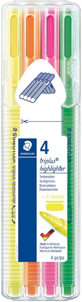 Staedtler Triplus Textsurfer 362 Lot de 4 marqueurs fluorescents - Ligne 1 - 4 mm environ - Pot à base d'eau - Couleurs assorties