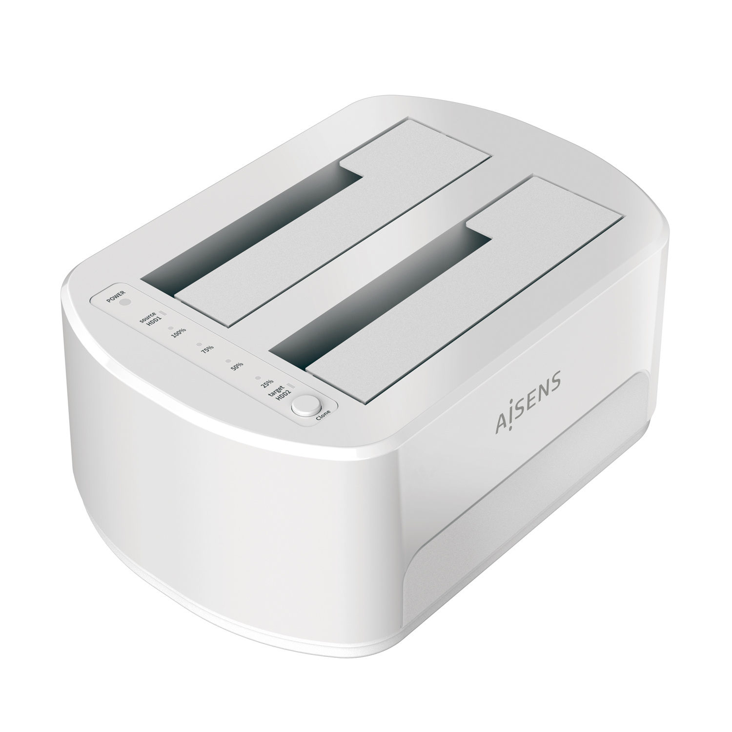 Station d'accueil double baie Aisens ASDS-D02W Sata 2.5/3.5 vers USB 3.0/3.1 Gen1 - Clone - Couleur blanche