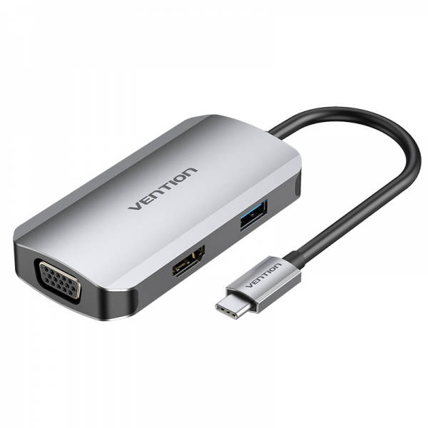 Station d'accueil Vention 4 en 1 USB-C vers HDMI/VGA/USB3.0/PD100W - 0,15m - Couleur Gris