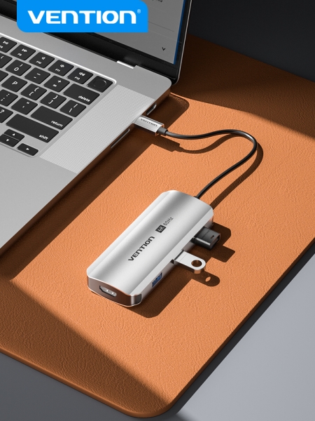 Station d'accueil Vention 5 en 1 USB-C vers HDMI/3xUSB3.0/PD - 0,15m - Aluminium gris